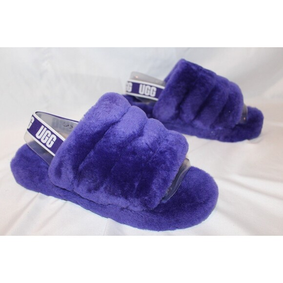 NIB UGG YOUTH 5 WOMEN'S 6.5-7 FLUFF YEAH SLIP ON SHEARLING SLIPPERS PURPLE - Picture 1 of 6